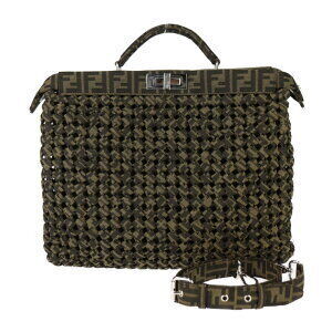 FENDI Peekaboo Iseeu Handbag Brown Tabacco Canvas Intrecciato Shoulder Bag
